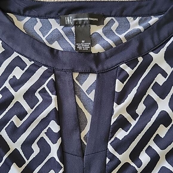 INC International Concepts Navy and White Geo Long Sleeve Stretch Dress - Medium - Picture 5 of 16